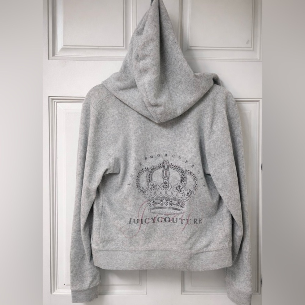 Juicy Couture Light Gray Hoodie with Embellished Crown- size small - Picture 2 of 6